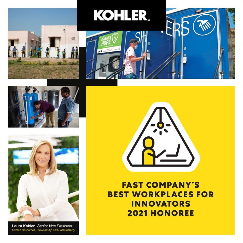 Kohler employees working: Image reads Fast Company's Best Workplaces for Innovators 2021 Honoree