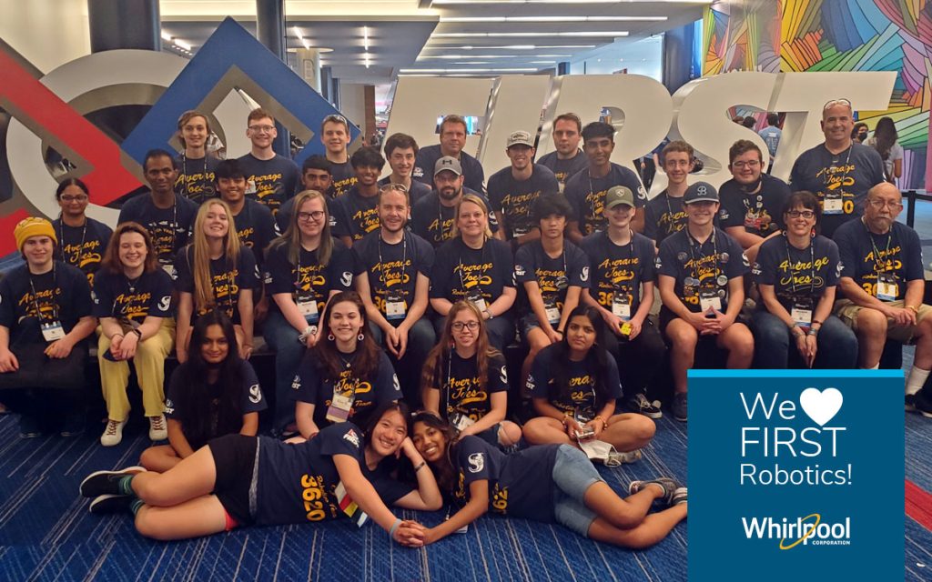 Robotics Team photo with text "We love FIRST Robotics