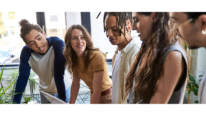 Group speaking together at work