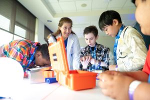 Students doing an experiment