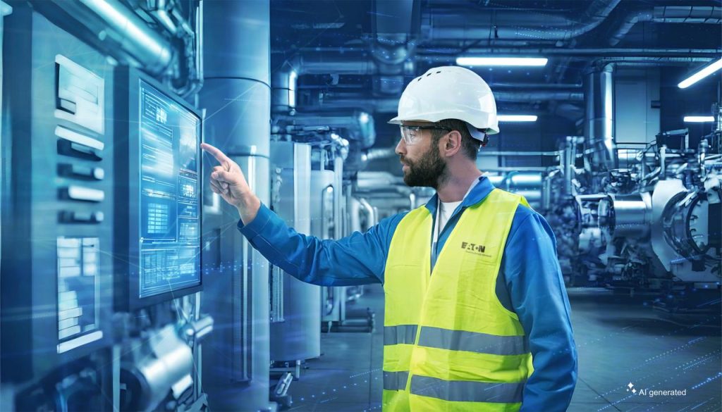 Worker using a touch screen